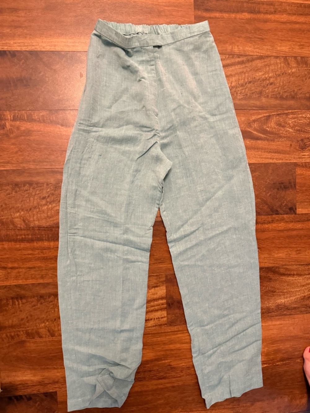 Eileen Fisher Soft Seafoam Linen Elastic Waist Pants With Zipper